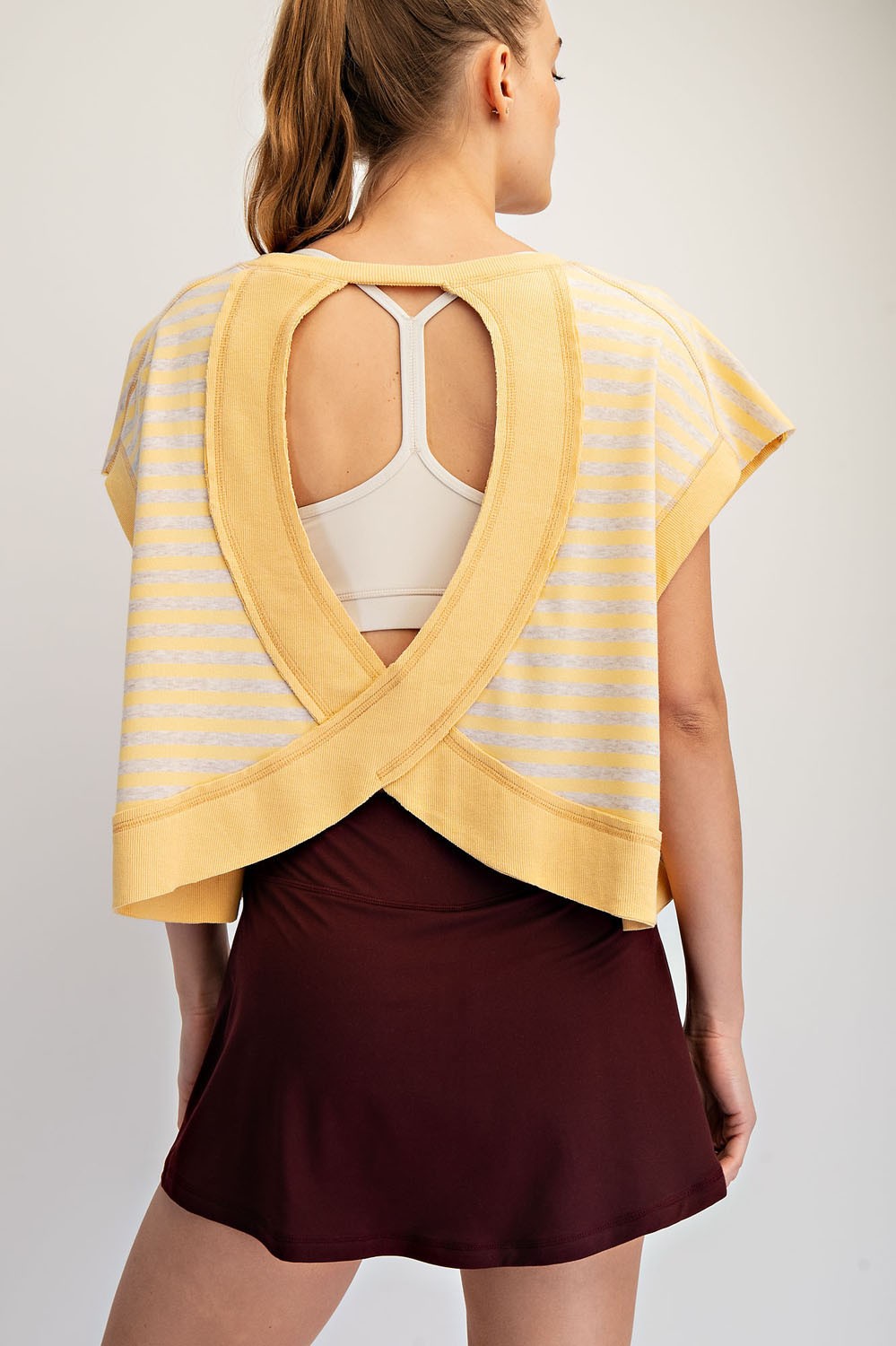 Striped French Terry Open Back Top Yellow