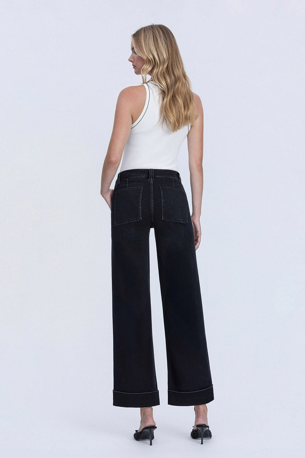 Vervet Black High Rise Elastic Wide Jeans