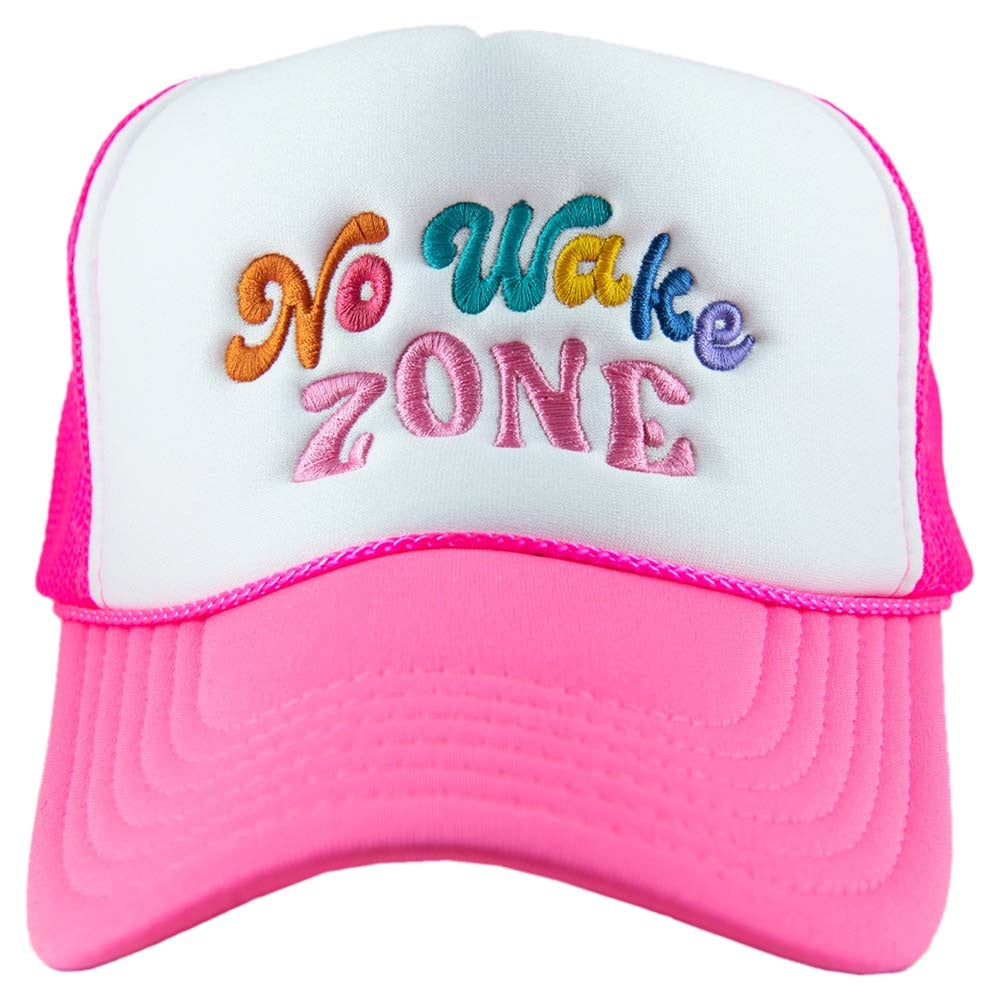 No Wake Zone Foam Trucker Hat Hot Pink and White