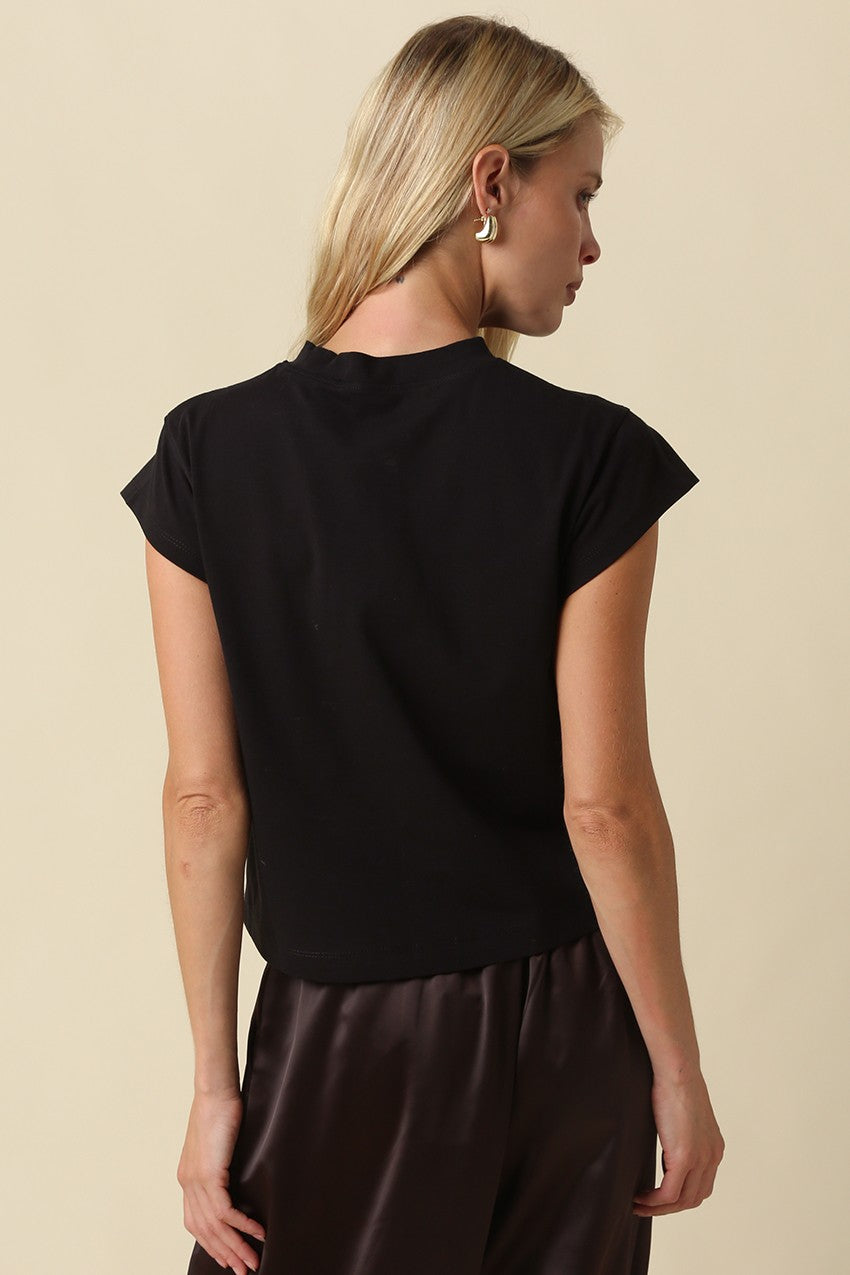 Valerie Cap Sleeve Crop Tee Black