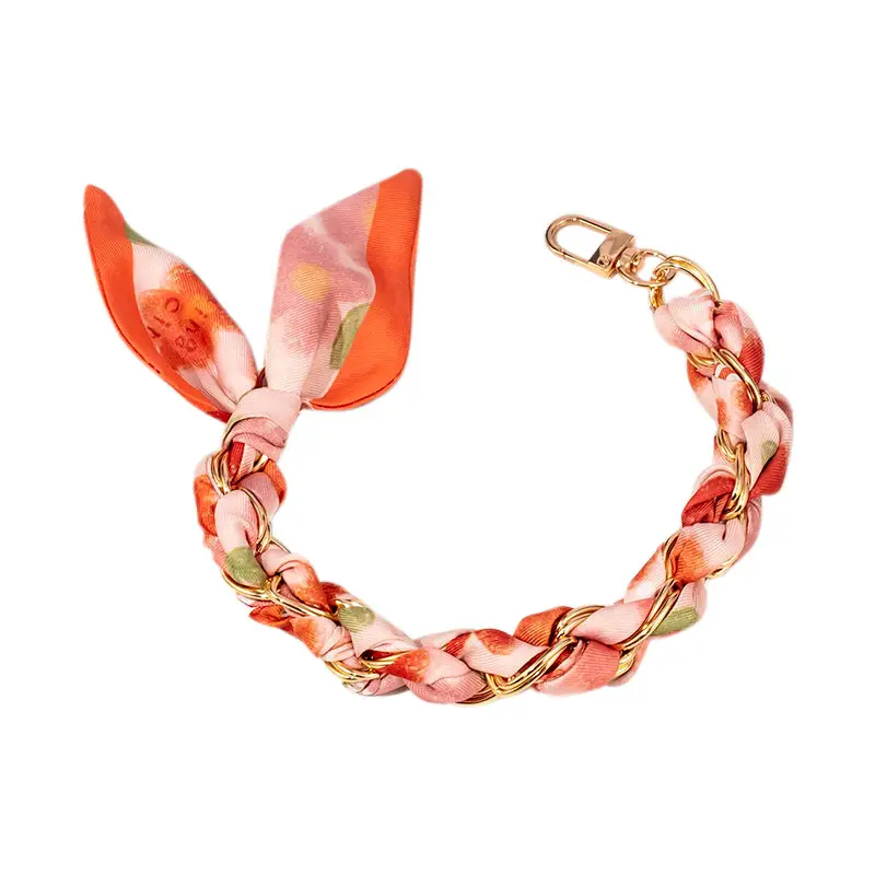 Gold Phone Chain with Scarf Orange Watercolor