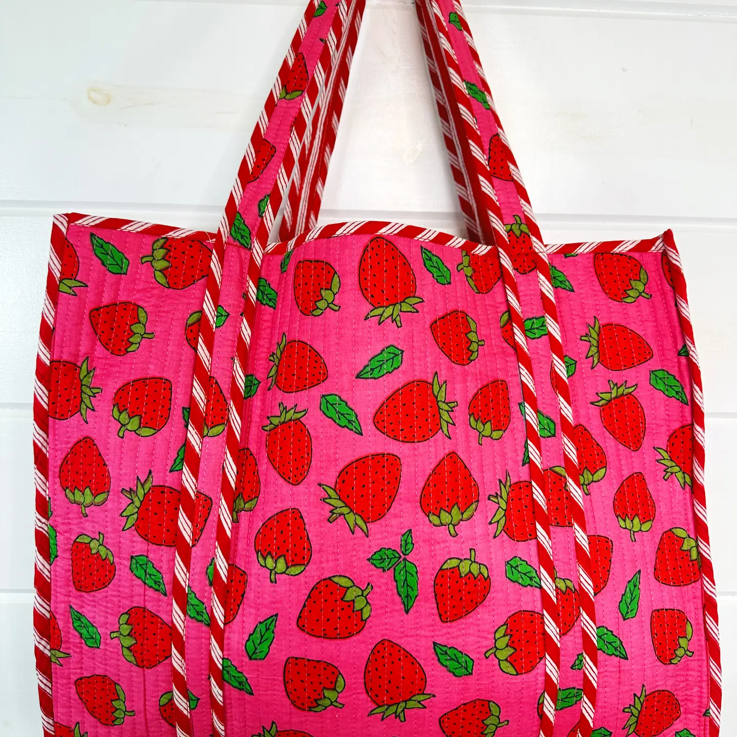 Pink Strawberry Bag Quilted Tote