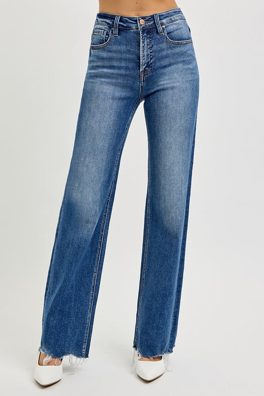 Risen High Rise Wide Leg Raw Cut Hem