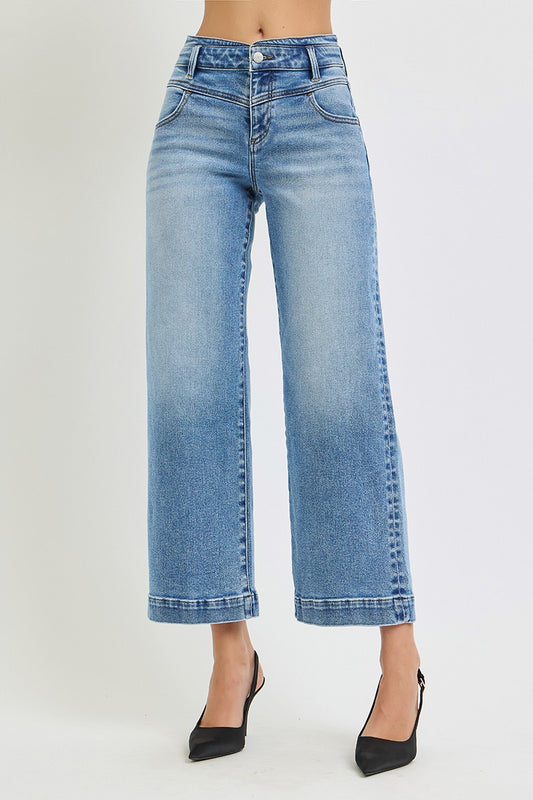 Risen High Rise Crop Wide Jeans With Yoke