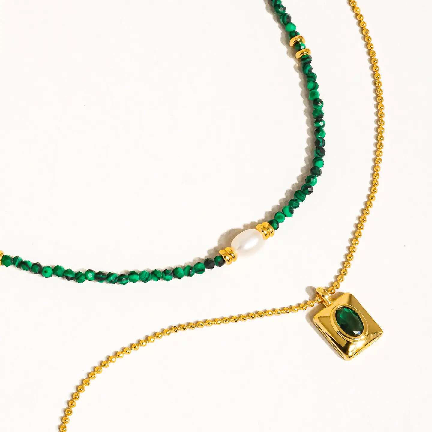 Harlynn 18K Gold Boho Green Beaded Layer Necklace