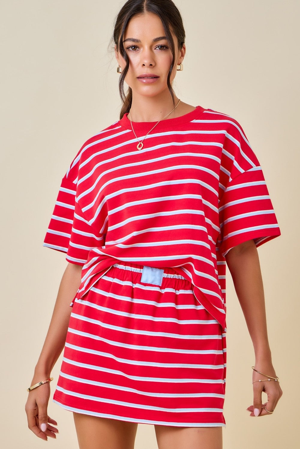 Dylan Striped Set Skirt Red