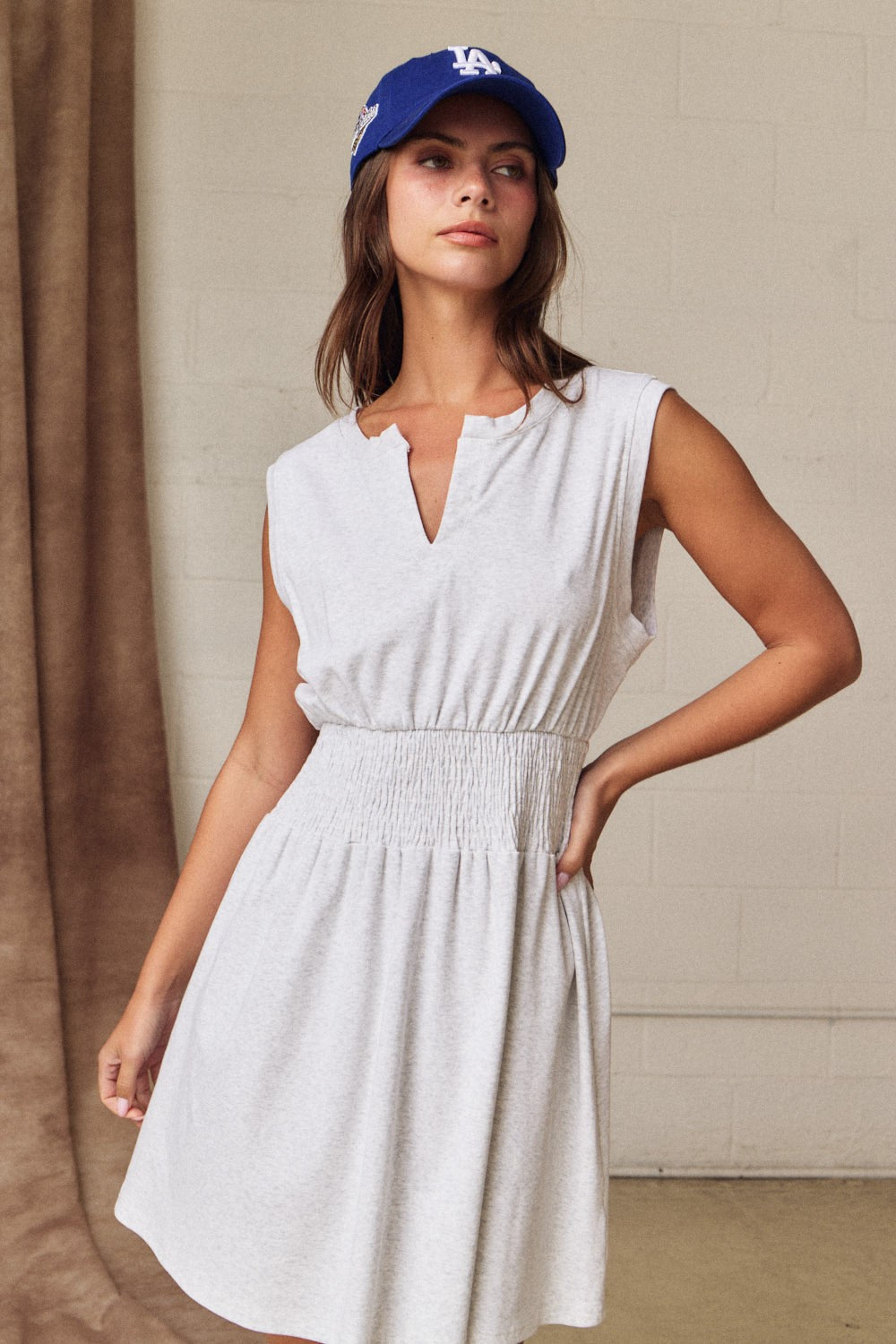 Polly Grey Smocked Waist Dress