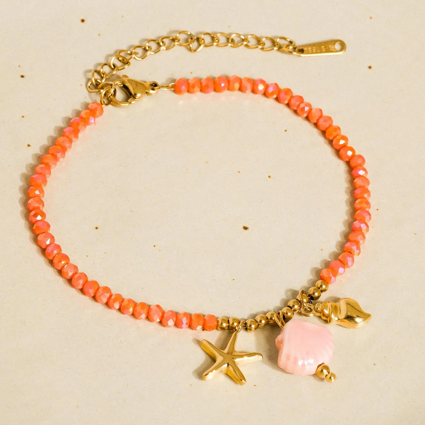 Fawn 18K Gold Non-Tarnish Shells and Star Beaded Bracelet Pink