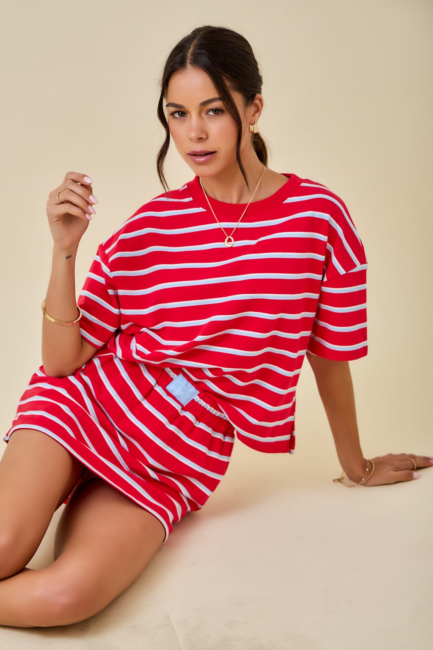 Dylan Striped Set Top Red