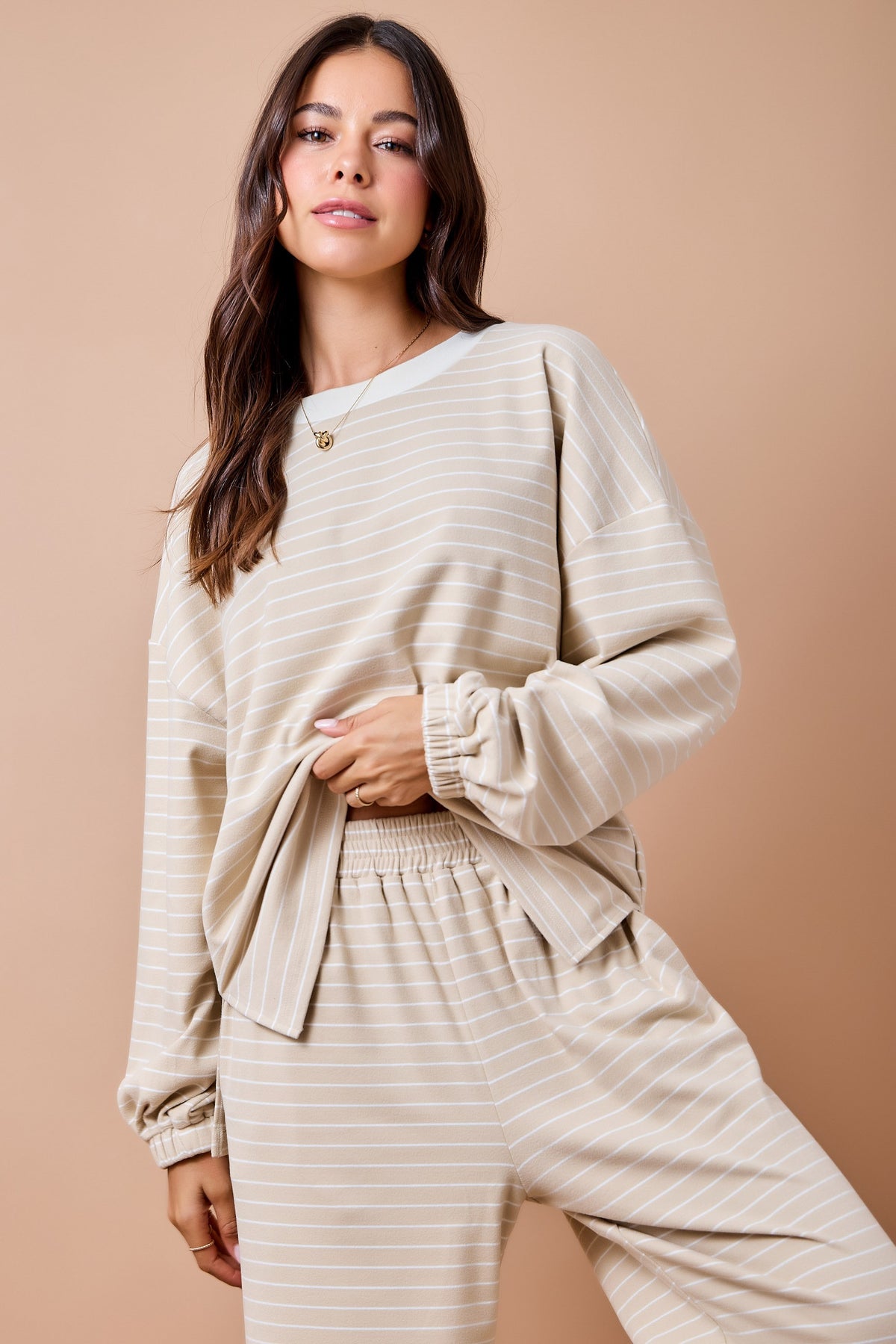 Daphne Tan Striped Top
