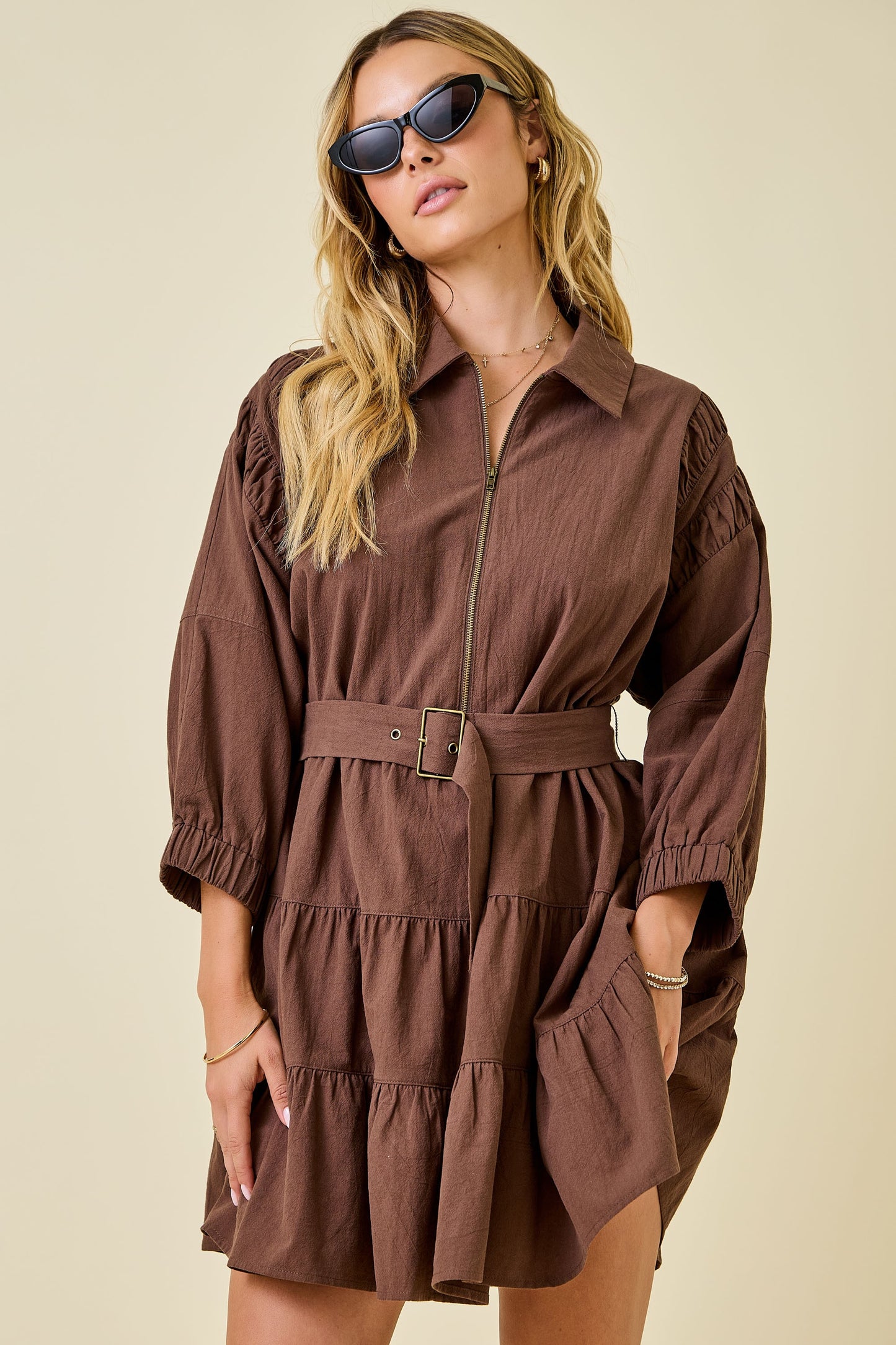 Becka Collared Zip-up Mini Dress