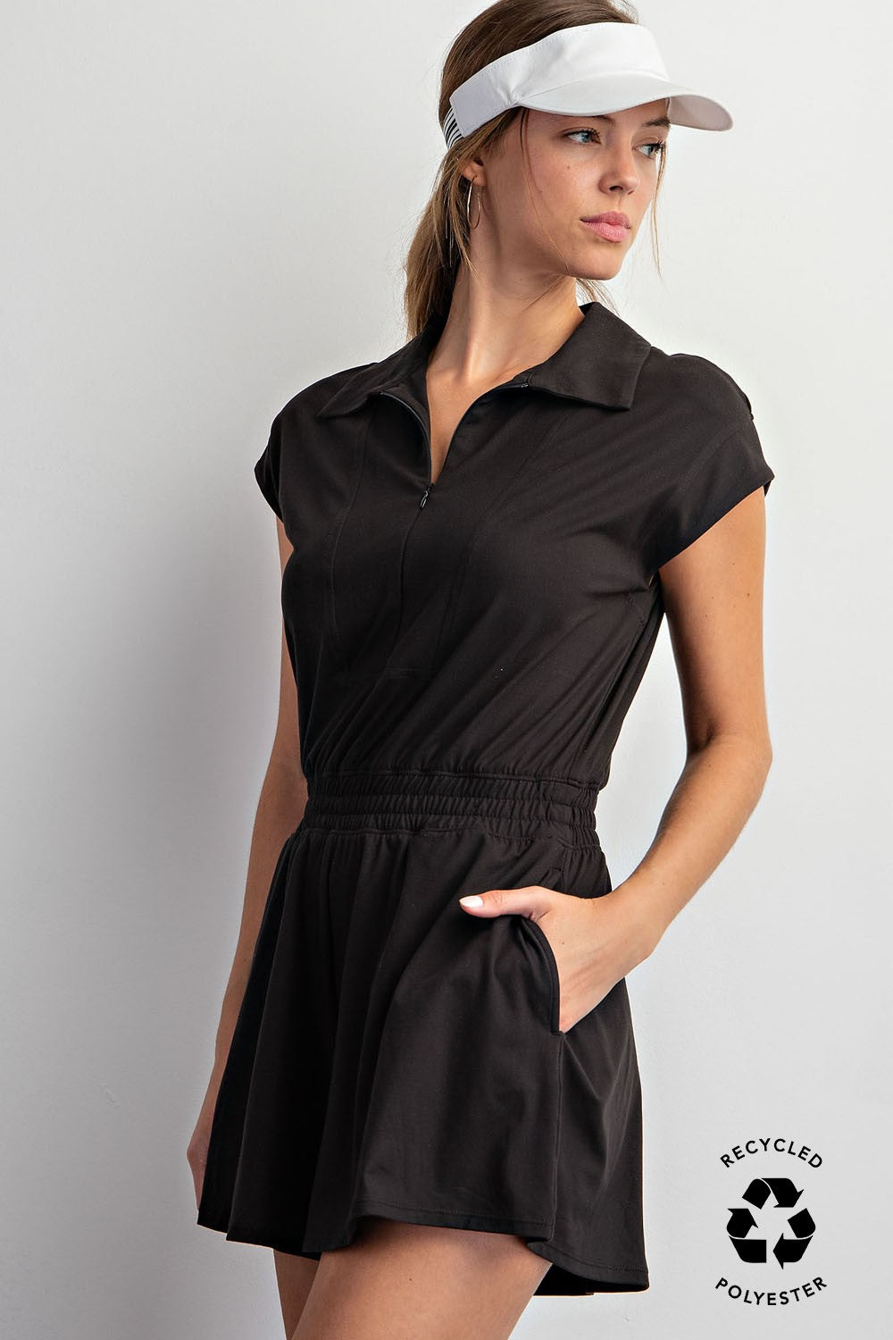 Black quarter zip romper