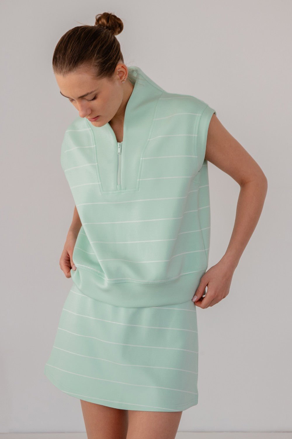 Modal Scuba Stripe V Neck Top Mint
