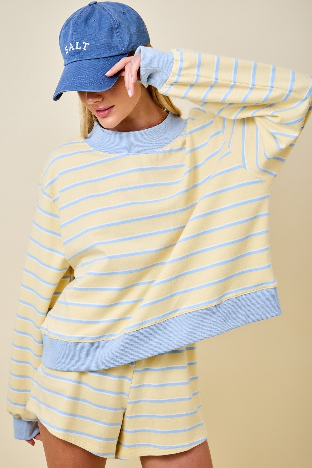 Dex Striped Mockneck Set Top Yellow