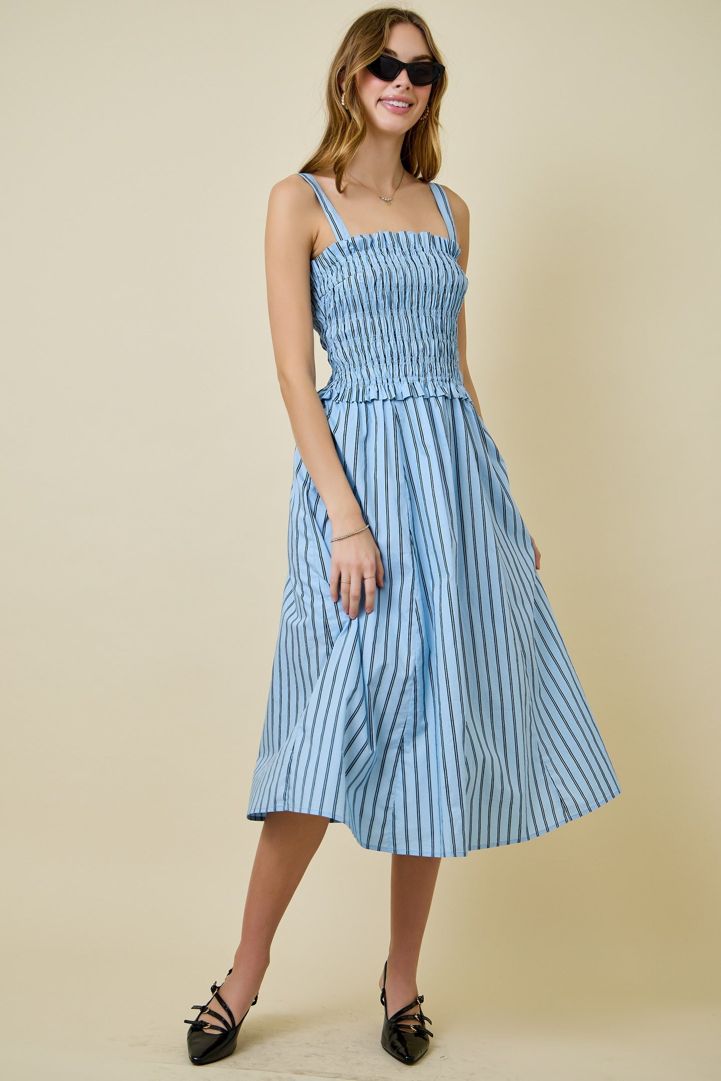 Dina Blue Striped Midi Dress