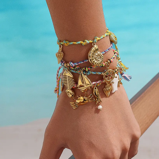 MULTIPLE COLORS Menton 18K Gold Non-Tarnish Summer Rope Charm Bracelet