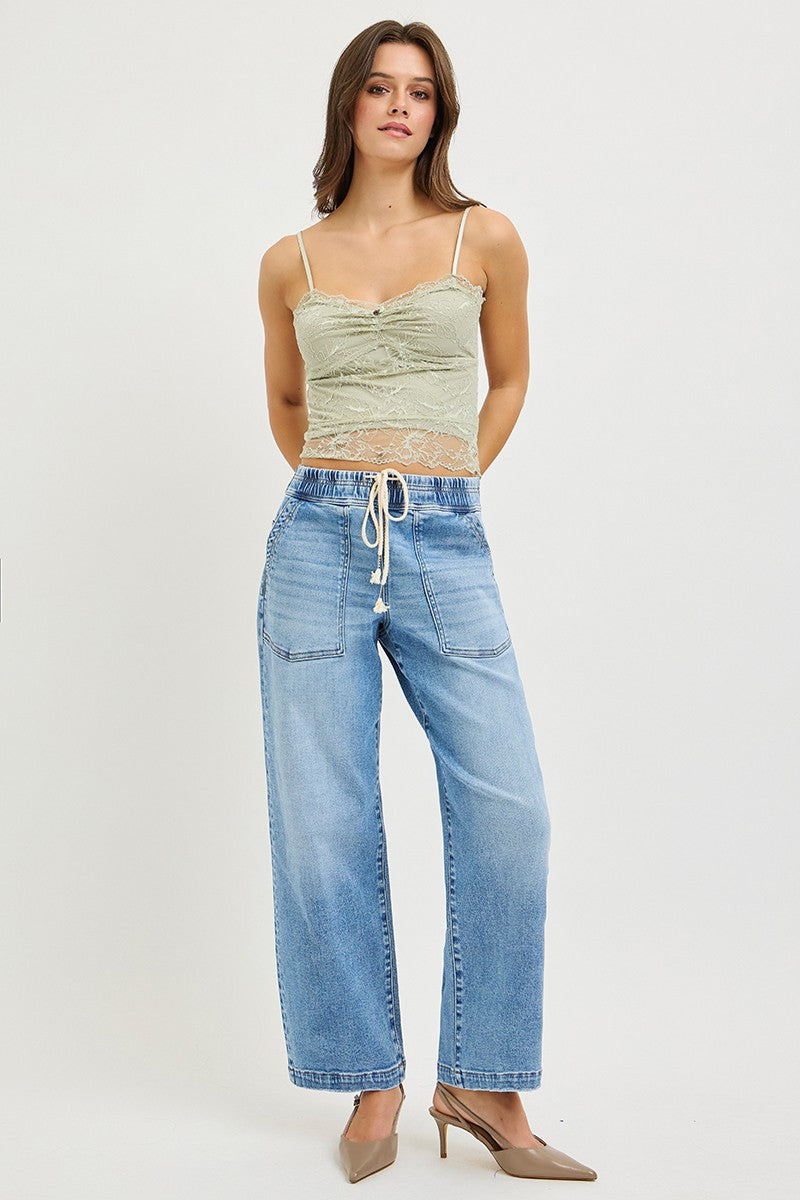 Risen Drawstring Medium Wash Denim