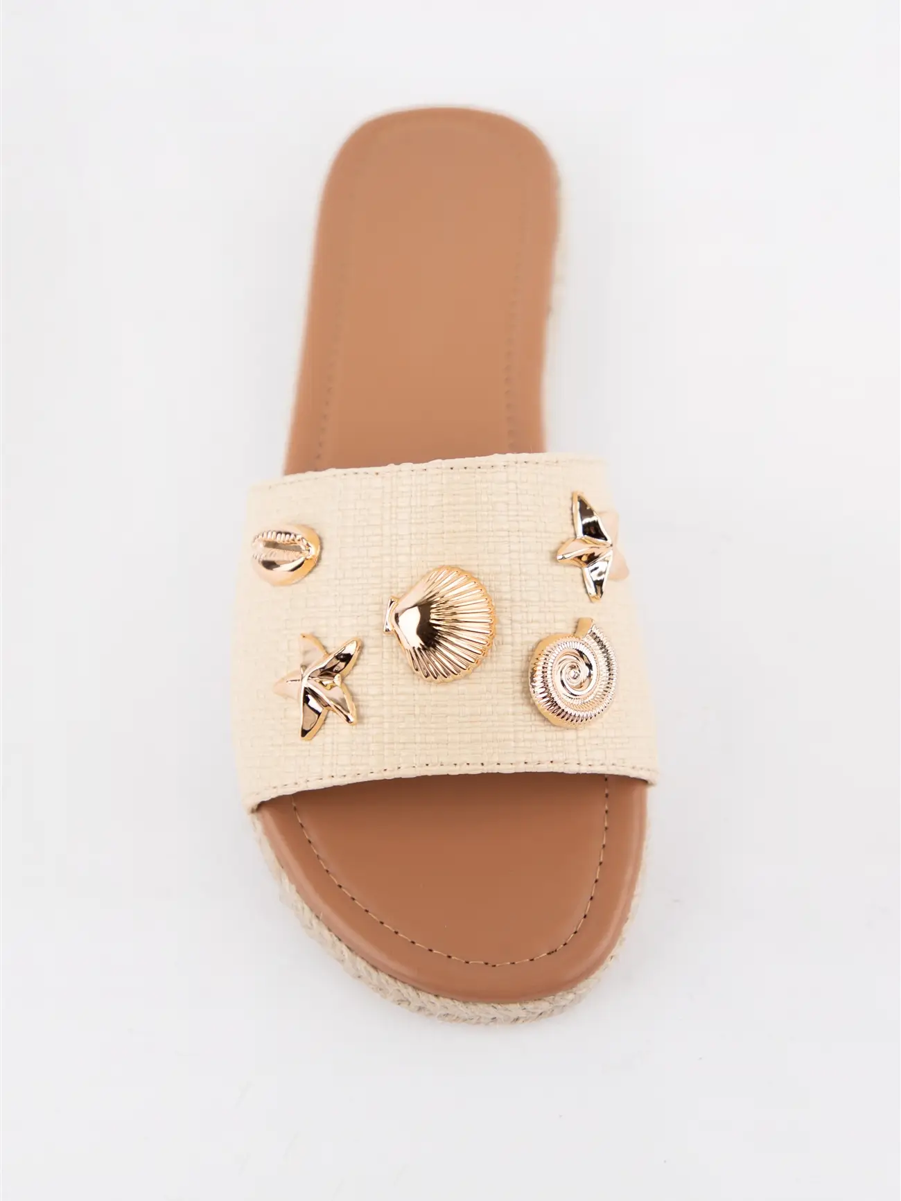 Raffia Espadrille Flat Slide Sandals with Shell