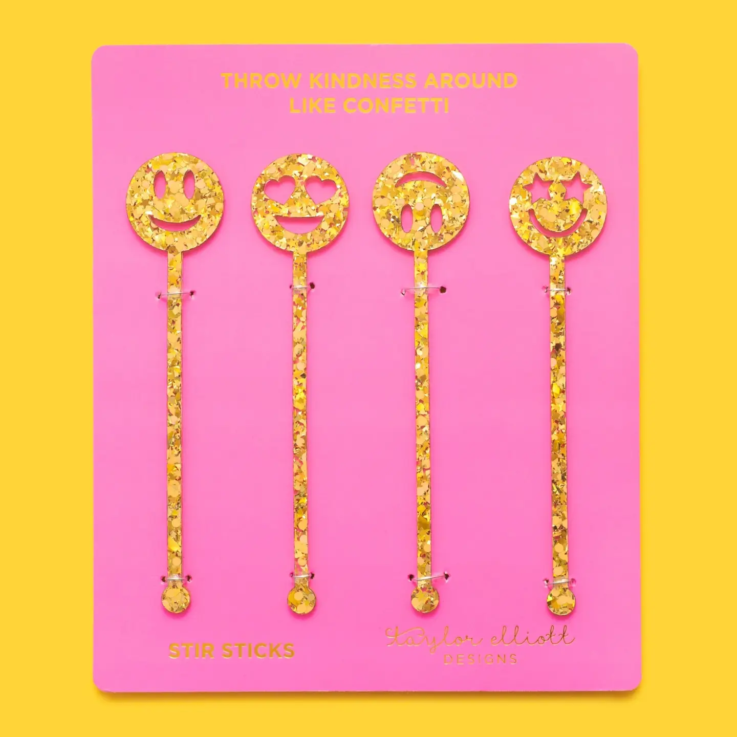 Stir Stick Set - Smiley - Gold Confetti - 4 Pc Set