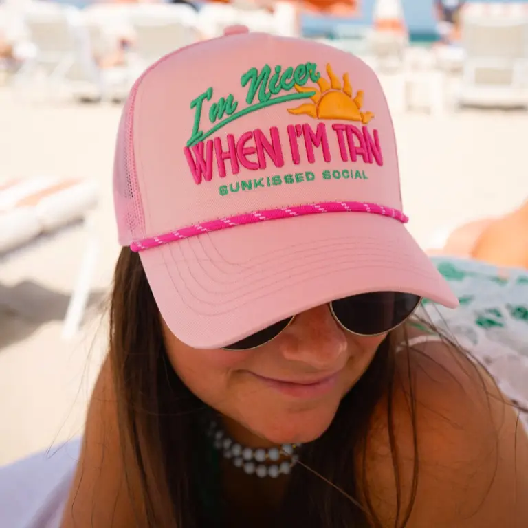 I’m Nicer when I’m Tan - Pink Canvas Trucker Hat