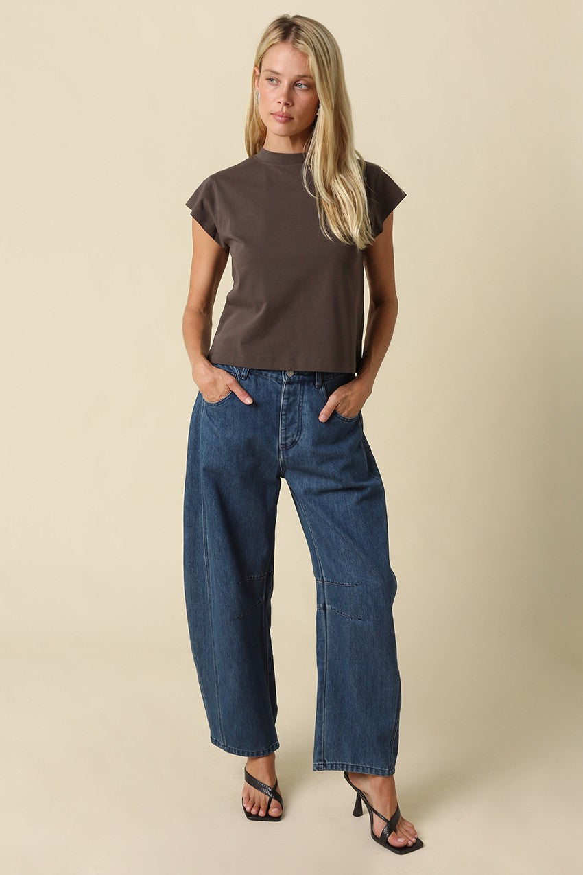 Valerie Cap Sleeve Crop Tee Brown