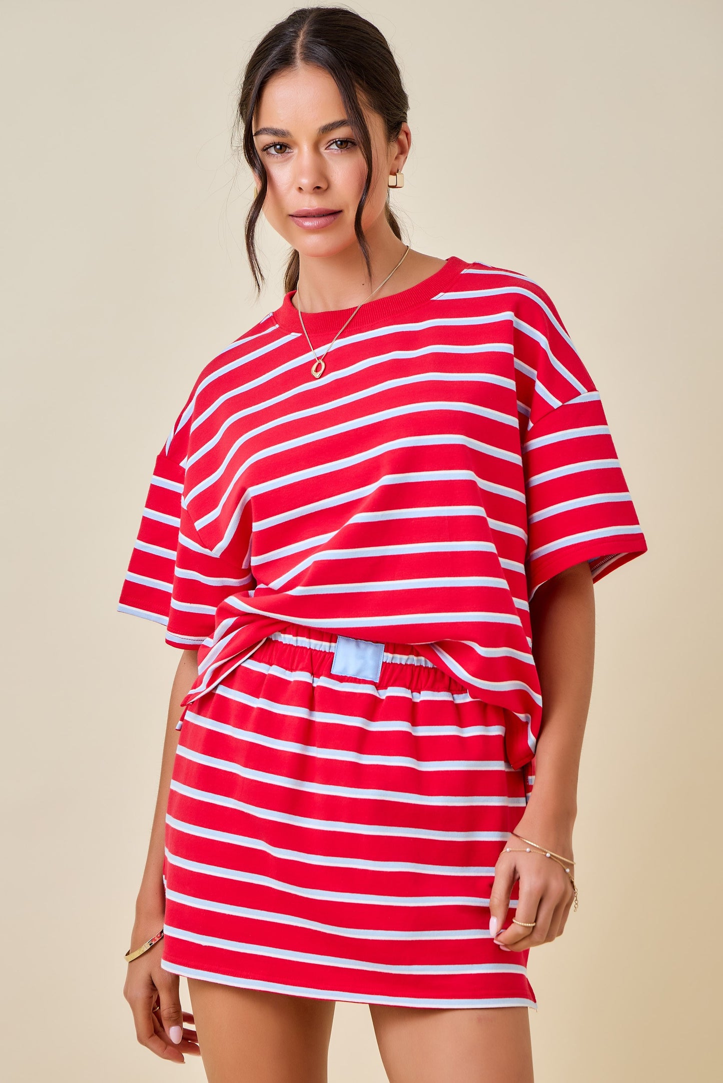 Dylan Striped Set Top Red