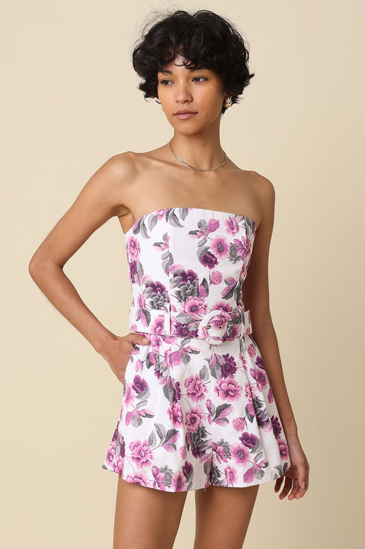 Millie Floral Strapless Belted Romper