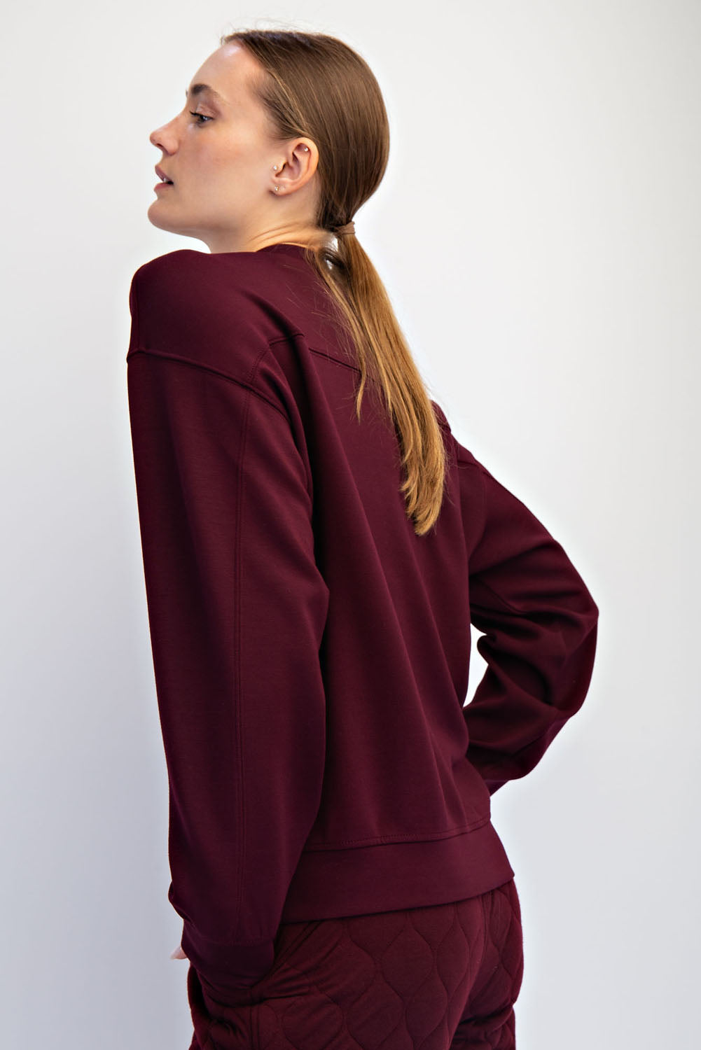 Mock Neck Cherry Pullover