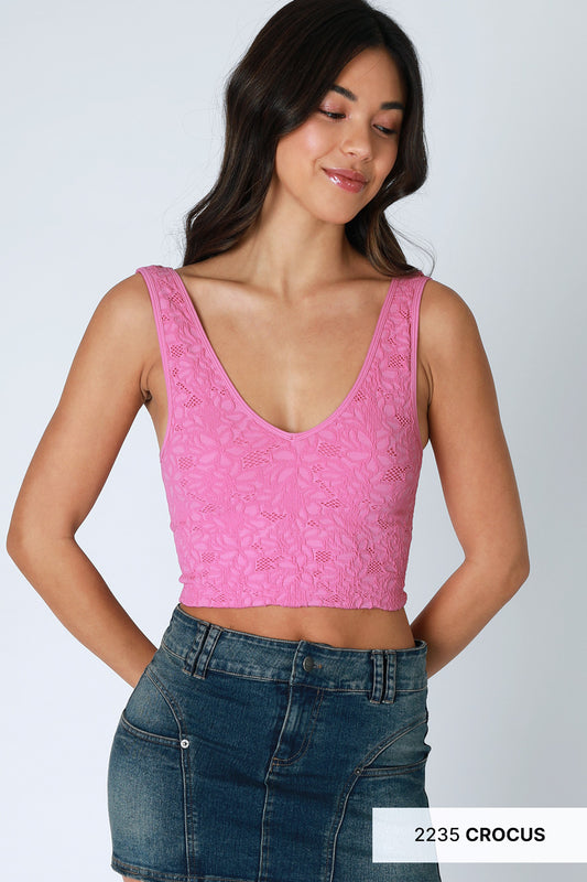Lace V Neck Tank Top MULTIPLE COLORS