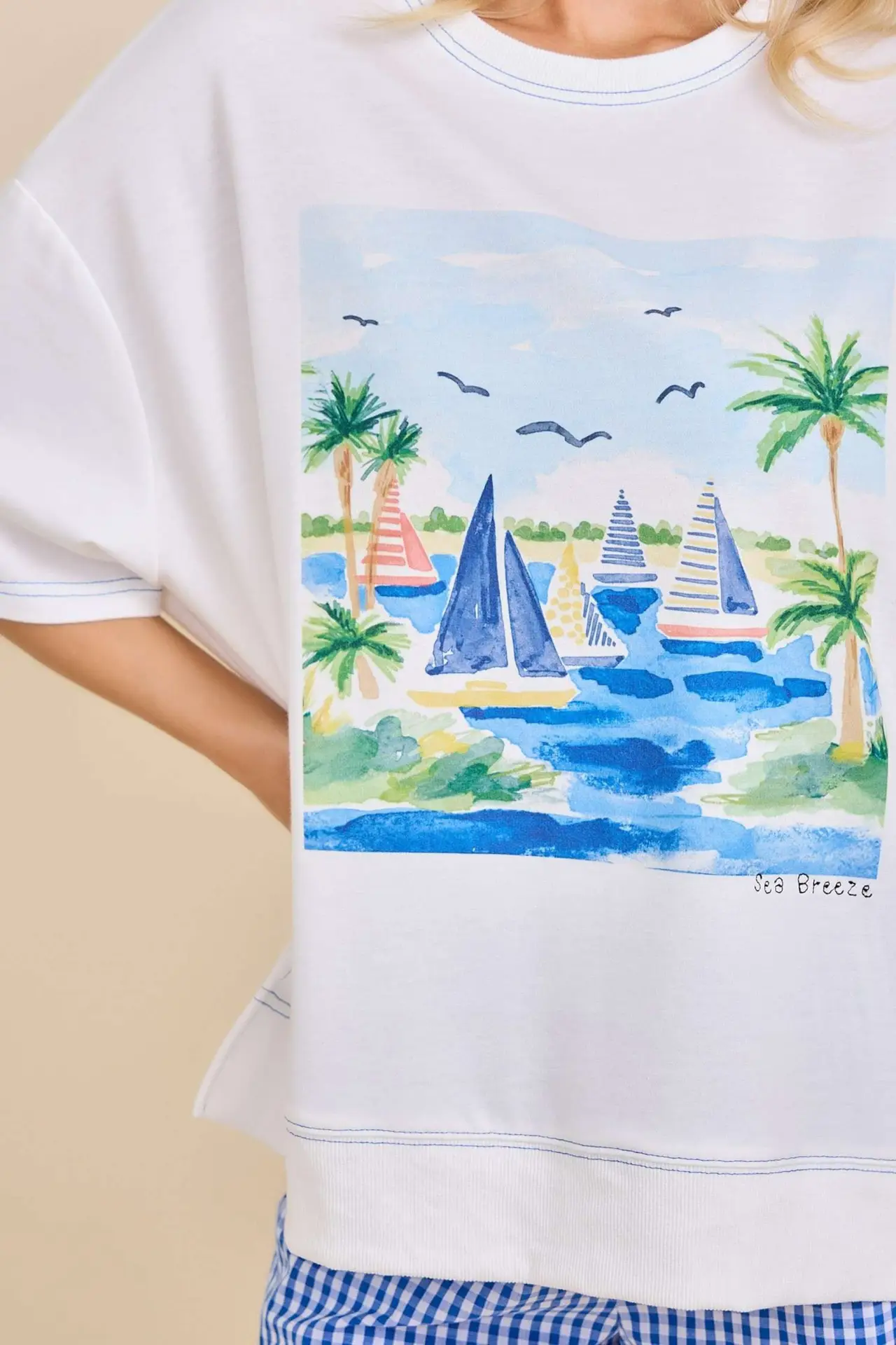 Sea Breeze Coastal Sailboat Graphic Top