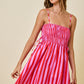 Damon Striped Smocked Mini Dress Pink