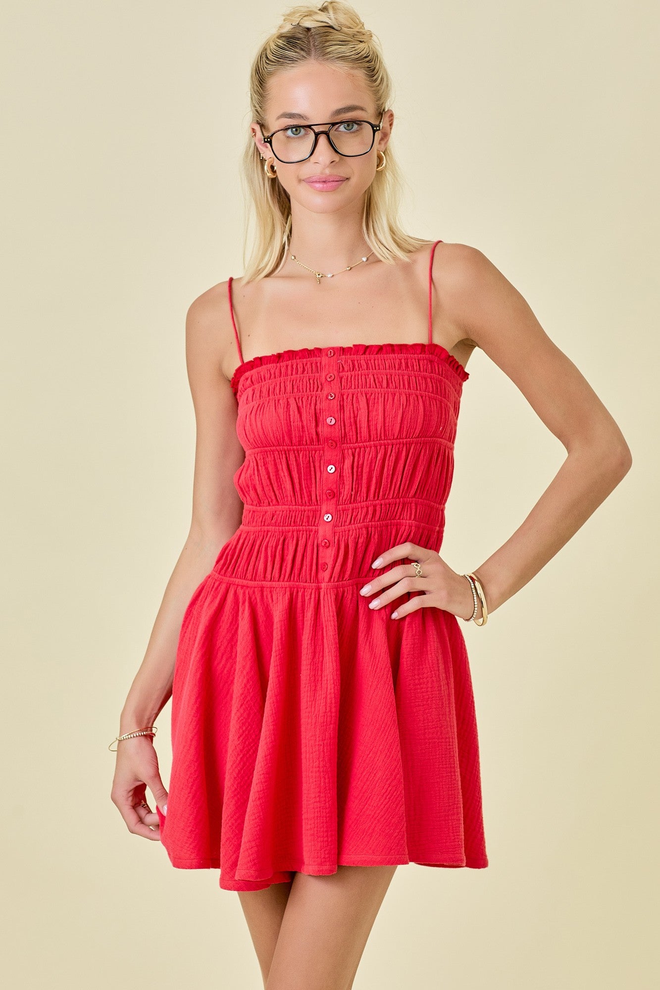 Dana Tiered Mini Dress Red