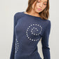 Ellie Studded Open Knit Long Sleeve Top