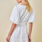 Dorthy White Ruffle Bubble Sleeve Dress