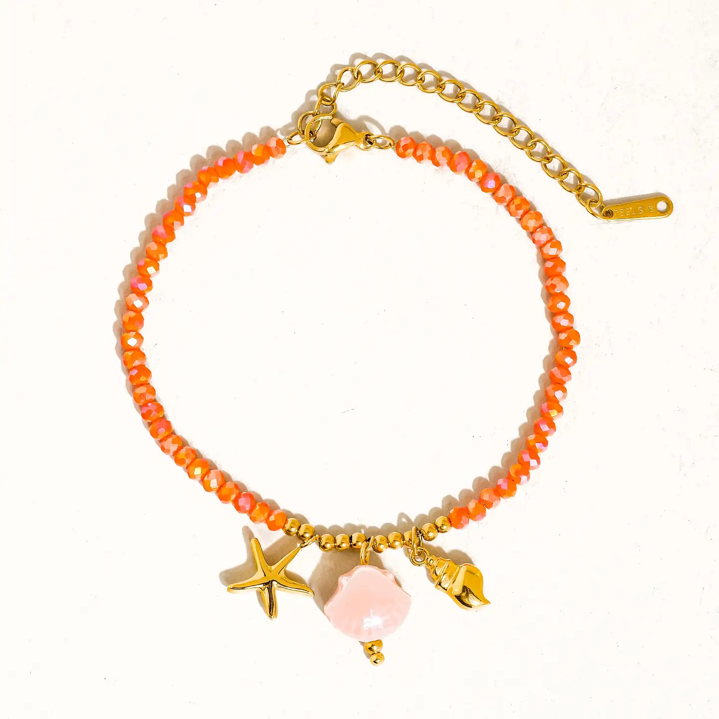 Fawn 18K Gold Non-Tarnish Shells and Star Beaded Bracelet Pink