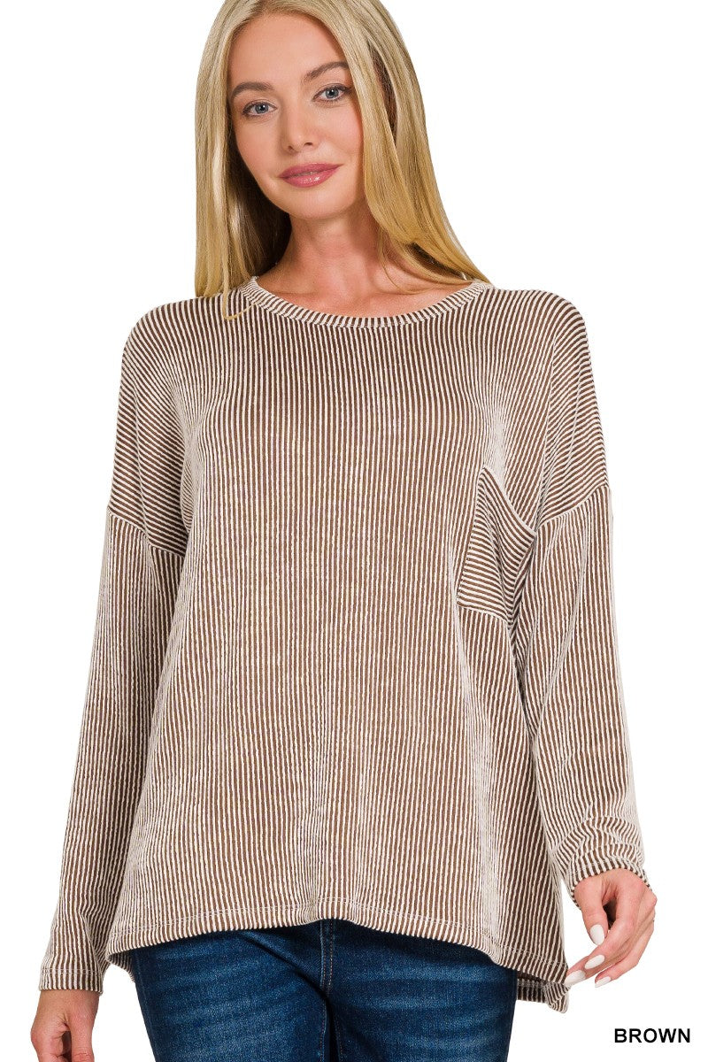 Ribbed Long Sleeve Top Brown