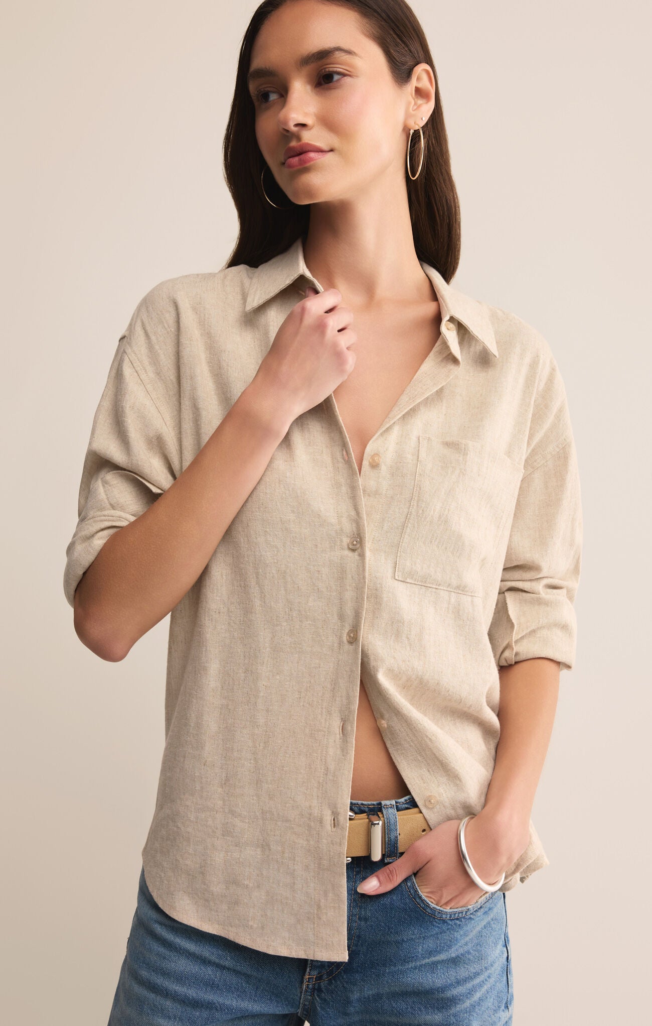 ALFIE BUTTON UP SHIRT FLAX