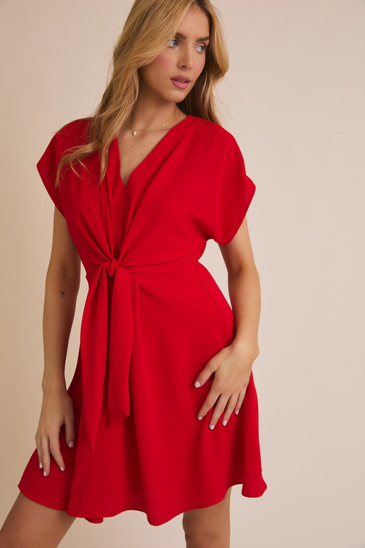 Gia Red V Neck Dress