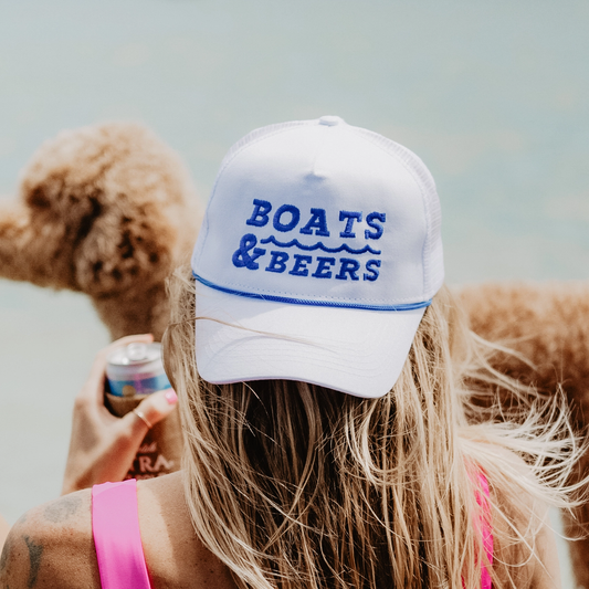 Boats & Beers Trucker Cap with Rope White