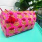 Quilted Makeup Bag | Cosmetic Toiletry Bag | Hot Pink Floral