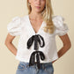 Colette Eyelet Contrast Tie-front Top
