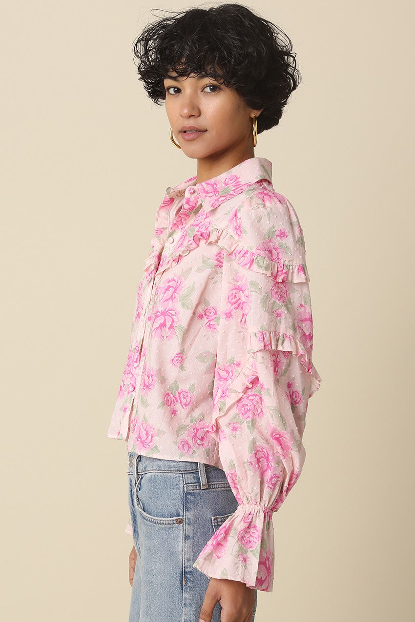 Marely Floral Ruffle Trim Blouse