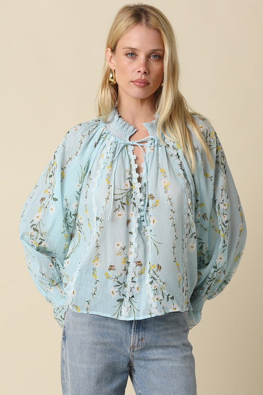 Lyla Floral Tie-neck Blouse