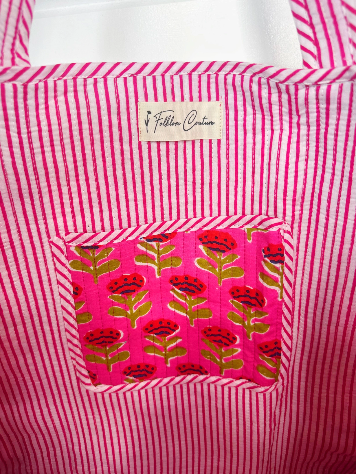 Quilted Tote Bag | Pink Floral Bag | Large Shopping Tote Bag