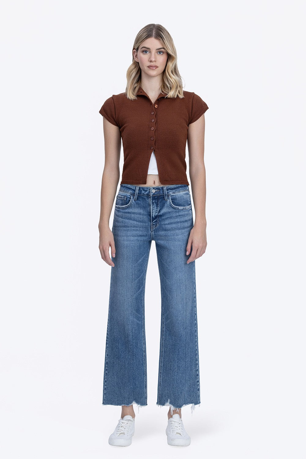 Vervet High Rise Distressed Hem Ankle Slim Wide Jeans