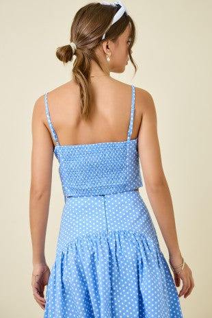 Delaney Blue Dot Crop Top