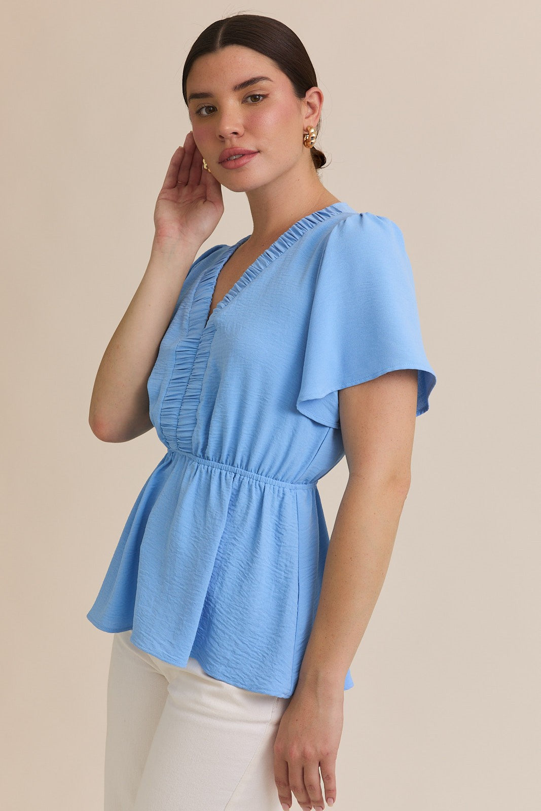 Grace Blue V Neck Top