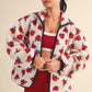 Cozy Oversized Rose Pattern Fleece Zip Up Jacket