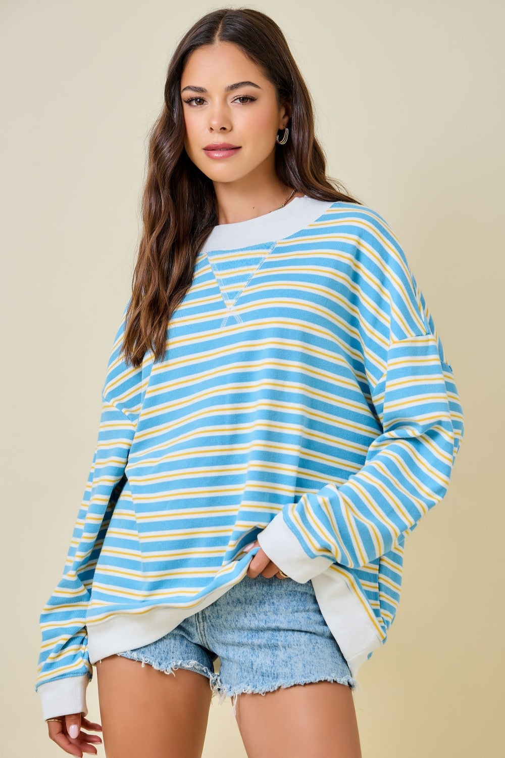 Darla Blue Striped Mockneck