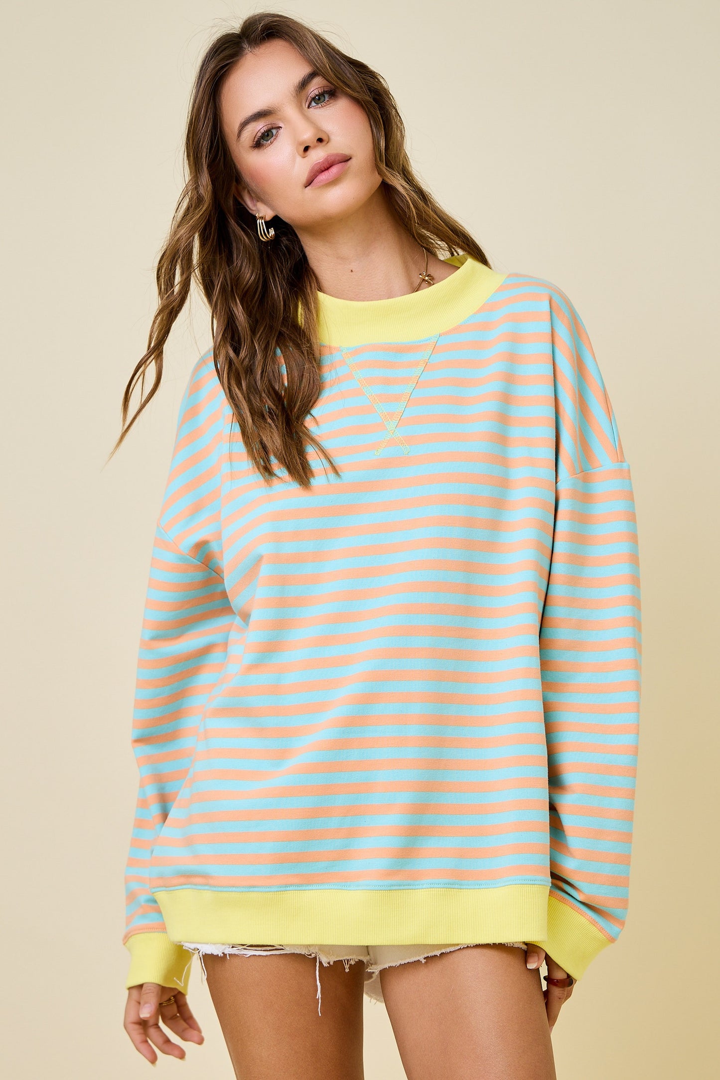 Delilah Striped Mockneck Orange